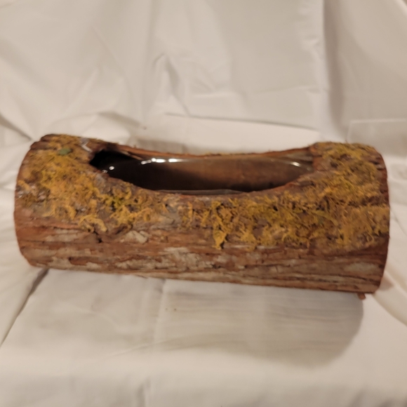 Rustic Wood Log With Bark and Plastic Liner Planter - Picture 2 of 3